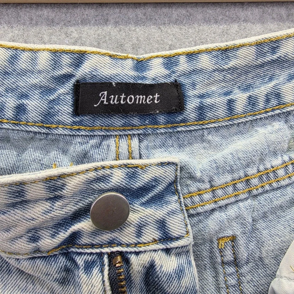 Automet Womens High Waisted‎ Denim Shorts Light Acid Wash Raw Hem Size L